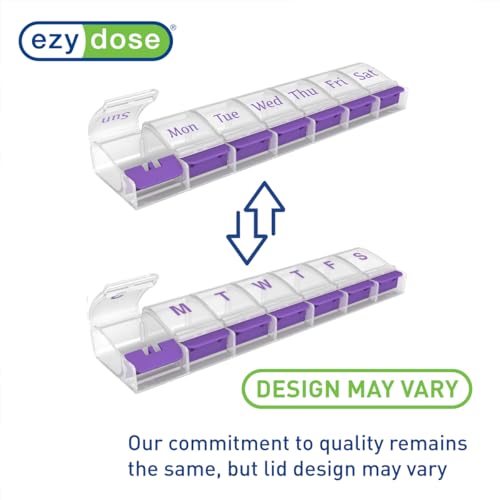 Image of Ezy Dose Weekly (7-Day) Pill Organizer, X-Large Medicine Case, Purple /Clear | Daily Vitamin & Supplement Planner, Spacious Push-Button Compartments, Convenient & Easy to Use, Travel-Friendly, BPA-Free