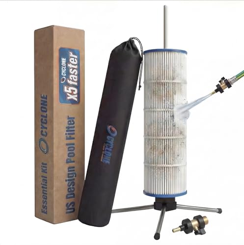 CYCLONE FILTER CLEANER Essential Plus Patented Spinning Cartridge Filter Cleaner with Tripod Stand & Premium Brass Jet Nozzle with Shut-Off Valve Fits 3 4 6 ID