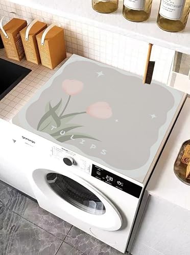 Image of Homecloud Non-Slip Washing Machine Mat - Durable Waterproof Protective Cover for Washer & Dryer, Dust-Resistant Mat Ideal for Laundry Room & Kitchen Appliances | 60x60cm (Beige)