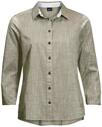 Jack Wolfskin Women's Emerald Lake Shirt Women's Organic Cotton Roll-Up Shirt, khaki, Medium
