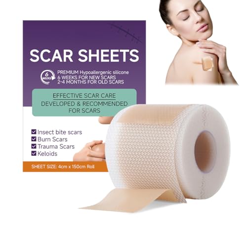 Silicone Scar Sheets,Parches Cicatrizantes,Para Cicatrices Causadas por Cesárea,Cirugía,Quemaduras,Queloides,Acné,Etc,Desvanecimiento Eficaz de Cicatrices,Reutilizables(4cmx150cm)