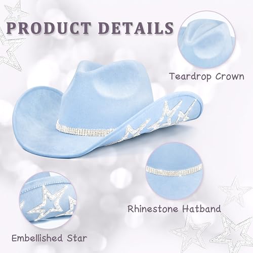 Image of Keilin Rhinestone Cowgirl Hat Disco Cowboy Hat Felt Western Nashville Bachelorette Party Hat for Teens and Adults