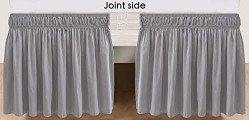 Biscaynebay Wrap Around Bed Skirts For Twin & Twin Xl Beds 15 Inches Drop, Silver Grey Elastic Dust Ruffles Easy Fit Wrinkle & Fade Resistant Silky Luxurious Fabric Solid Machine Washable #TOP5
