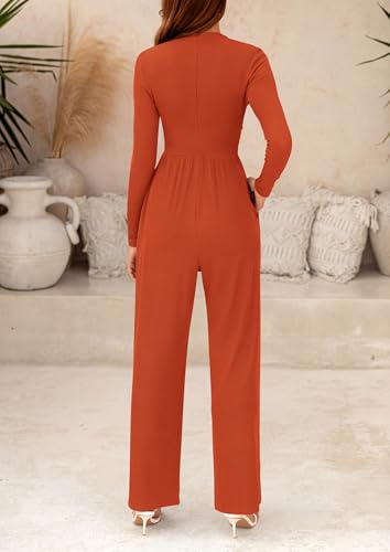 PRETTYGARDEN Jumpsuits For Women Dressy Fall Fashion Clothing 2025 Long Sleeve Mock Neck Date Night Rompers Business Outfits