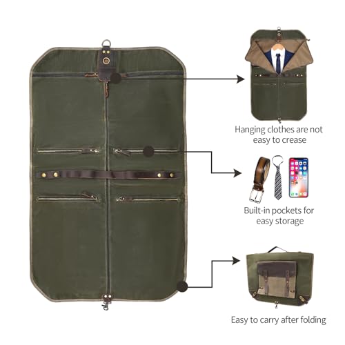 Waxed Canvas Leather Suit Luggage Garment Bag with Shoulder Strap for Work and Business4