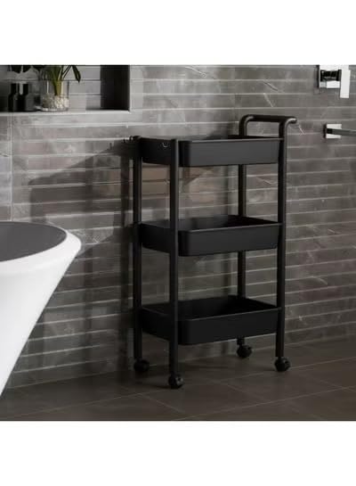 Concept Home 3-Tier Multipurpose Rolling Shelves Cart Organizer Black 83X53.5X32
