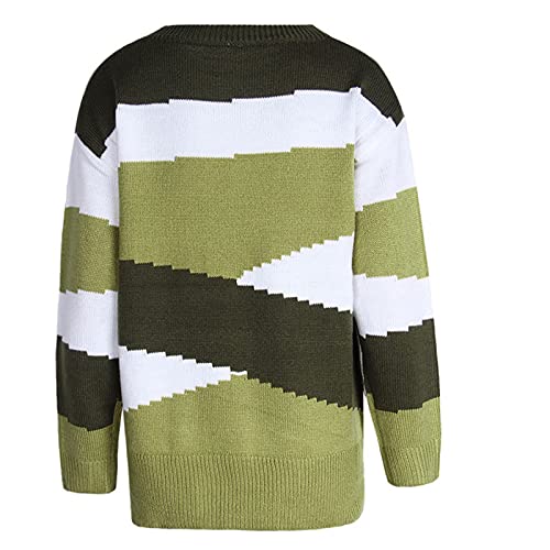 Briskorry Onregelmatig gestreepte gebreide trui met lange mouwen, losse warme ronde hals, herfst, winter, splice kleurblok, bovenstuk, top, sweatshirt, casual trui - Image 6