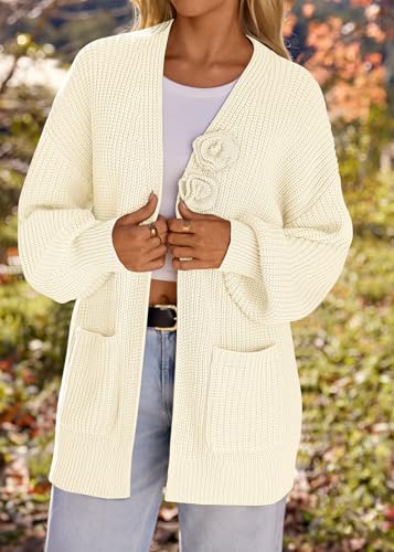 Image of MEROKEETY Long Sleeve Oversized Cardigan Sweaters for Women | Fall Winter Sweaters, Open Front, Chunky Knit, 2026 Casual Work Outerwear with Pockets