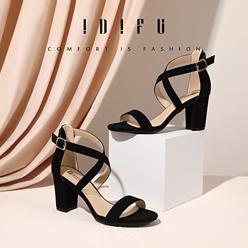 IDIFU Women's IN3 Grace Strappy Block Heels Sandals Comfy Open Toe Chunky Dress Wedding Shoes with Adjustable Cross Strap2