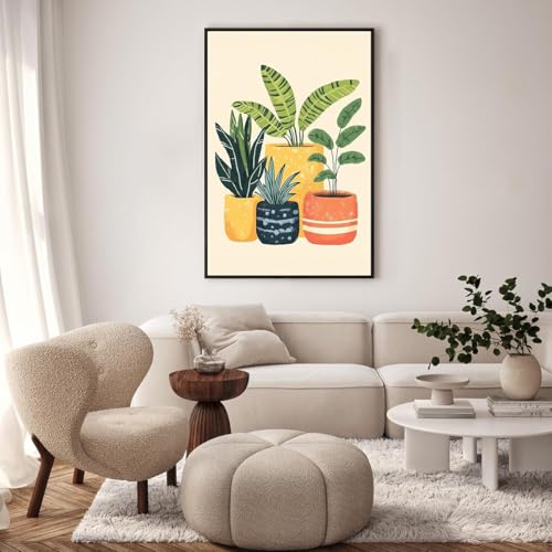 Image of HASTHIP DIY Paint by Numbers Kit for Adults & Kids, Potted Green Plants Painting on Canvas, Modern Botanical Wall Art Acrylic Painting Set with Brushes & Numbered Pigments, 40x50cm