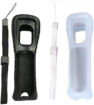 2 x Silicone Skin Case Cover with Wrist Strap for Wii Remote White+Black