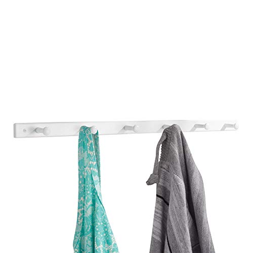 iDesign Wooden Wall Mount 6-Peg Coat Rack for Hanging Jackets Leashes Purses Hats Scarves Bags in Mudroom Kitchen Office 325 x 15 x 075 White Renewed