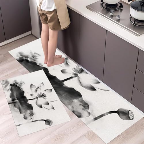 Alfombras antideslizantes de cocina con soporte antifatiga y diseño lavable de loto 4
