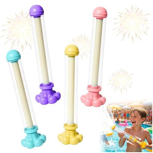 4PCS Firework Water Gun Firework Style Water Squirter High Pressure Pull-Out Water Blaster Fireworks Effect Water Spray Toy for for Kids & Adults Pool Beach Backyard Garden (Firework Water Gun