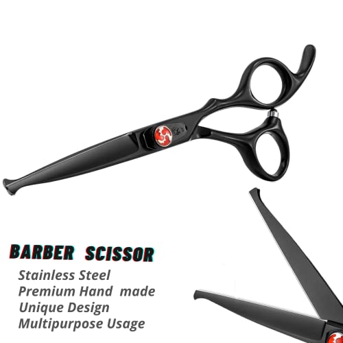 wishbeauty Hairdressing Scissors Kids Safety Round Tips and Curved Hair Scissors Children Haircut Scissors Hair Trimming Scissors Professional Salon Barber Scissors for Baby (Black 6.5" Scissors) - Image 3