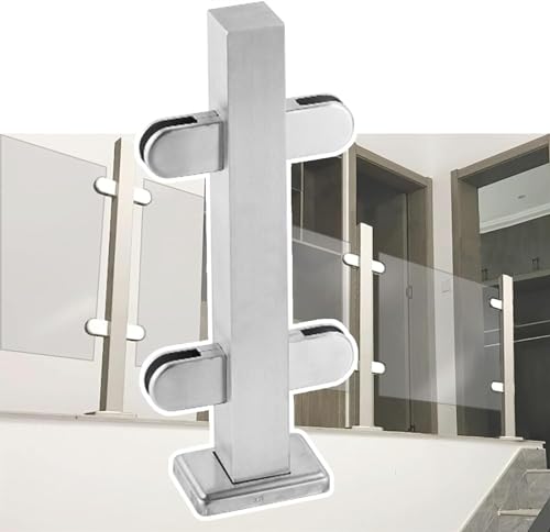 Poteau de balustrade en verre 95 cm argenté pour rampe sans perçage