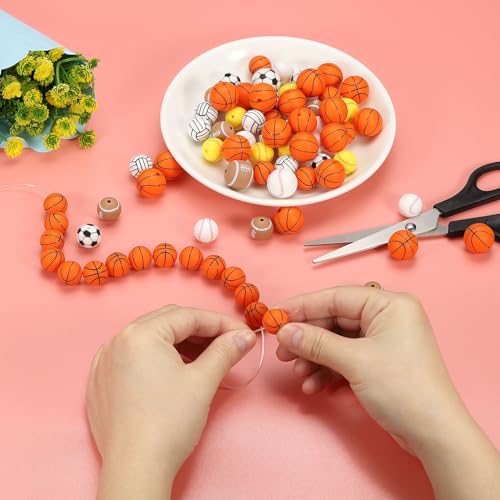 Perles en silicone baseball 15mm jaune pour collier boucle d'oreille cordon diy - 6