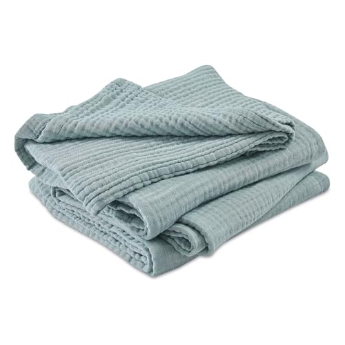 EMME Cotton Muslin Twin Blanket Breathable Gauze Soft Lightweight Blankets Adults Gifts for Women (Heather Teal, 60"x80")