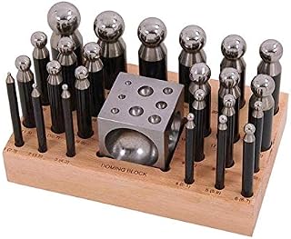 Dapetz ® 25pc Steel Doming Block and Punch Set Dapping Craft Metal Shaping Tool Kit Doming Block and Punch Set for Shaping and Forming Jewellery or Small Precision Parts.