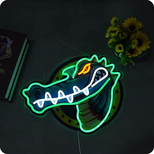Image of IMTATTO Alligator neon sign crocodile LED light for wall decor, USB powered, bar pub store club garage bedroom, home artwork