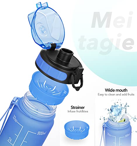 Image of 32 OZ Motivational Fitness Sports Water Bottle with Straw & Time Maker, BPA-free, Tritan Plastic, Leak-proof Ensure you Stay Hydrated Throughout The Day for Gym, Outdoor Sports (Ombre: Aquamarine)