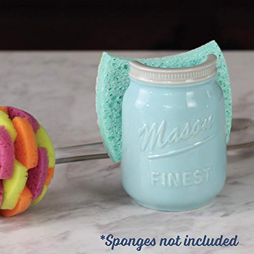 Mason Sponge Holder For Kitchen Sink - Rustic Farmhouse Style Ceramic Sponge & Scrub Holder By Sparrow Decor (Blue) #TOP1