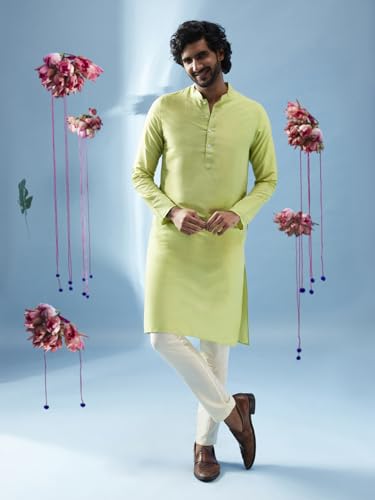 Image of KISAH Men Printed Kurta Jacket Set, Full Sleaves, Knee Length, Straight, Regular Fit, Mandarin Collar Ethnic Wear
