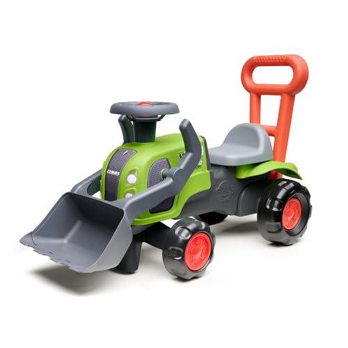 Falk - Porteur Tracteur Claas - Barre d'aide à la Marche - Dès 12 Mois - Pelle Frontale - 90% de Plastique recyclé - Fabriqué en France - 312D, Vert