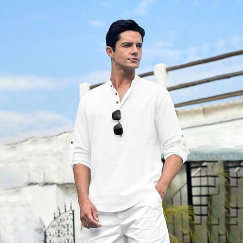 Image of Beige Color Cotton Blend Mandarin Neck Short Kurta Straight Kurta for Men (S)