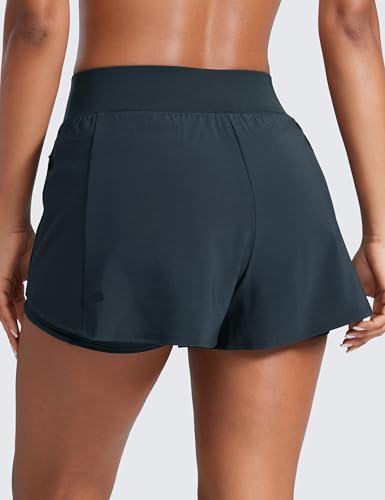 Image of CRZ YOGA 2 in 1 Double Layer Running Shorts 3 inch | High Waisted, Quick Dry, Lightweight, Zip Pockets, for Women