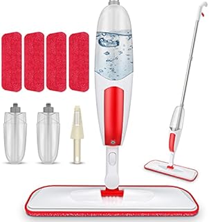 Spray Mop for Cleaning Floors Microfiber Floor Mop Wet Dry Mop Home or Commercial Use Flat Mop with 4 Washable Pads and 2 Refillable Bottles for Kitchen Hardwood Laminate Ceramic Tiles Wood