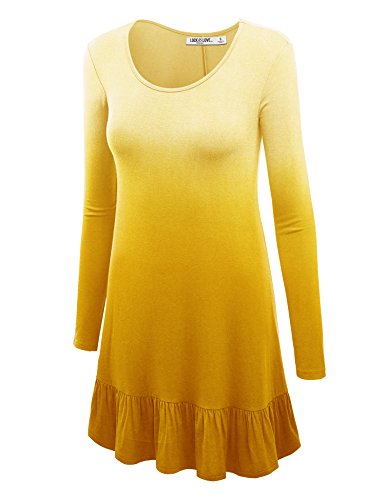 LL Womens Long Sleeve Bottom Ruffled Tunic Short Dress - Made in USA