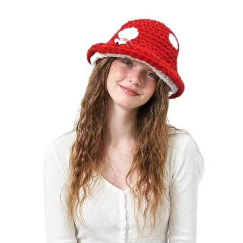 CosInStyle Festival Plush Mushroom Hat Costume Accessory for Carnival Halloween Cosplay Role Play Stage Performance (Red)