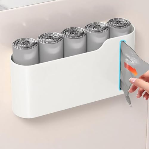 Image of Leawall Punch-Free Wall-Mounted Garbage Bag Storage Box - Plastic Kitchen and Household Drawable Trash Bag Dispenser,No-Drill Install Organizer for Kitchen,Bathroom and Office (2 Pcs Holder)