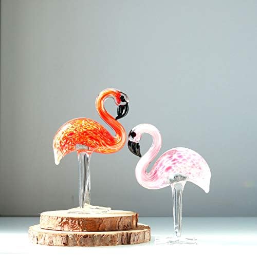 2Pcs Hand Blown Couple Flamingos Figurines Collectibles Glass Art Animal Bird Statue Miniature Sculpture for DIY Craft Home Wedding Love Token Art