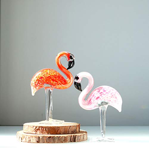H&D 2 stuks glazen flamingo's ornamenten, mondgeblazen kunstglas, dierenfiguur, huistafeldecoratie - Afbeelding 3