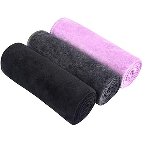 SINLAND Microfiber Gym Towels Sports Fitness Workout Sweat Towel Super Soft and Absorbent 3 Pack 16 Inch X 32 Inch (1black1grey1lightpurple) Cover