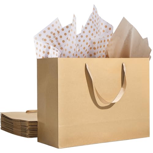 Bolsas de regalo extra grandes de 15.7 pulgadas para regalos con papel de seda y asas de cinta para compras, pequeñas empresas, fiestas de cumpleaños, baby shower, fiesta de novia, boda, Navidad y