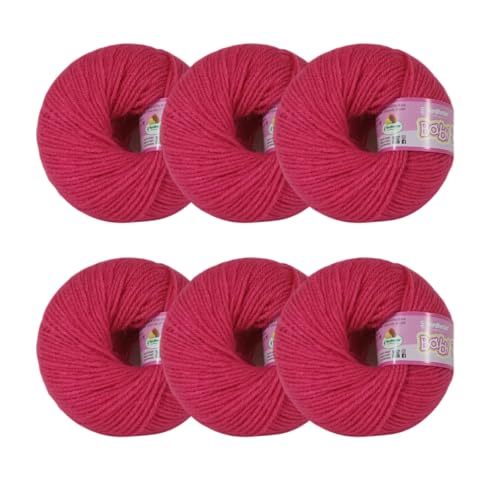 Image of Vardhman Baby Soft Yarn Pack of 6 - 4-Ply Acrylic Wool 150g Total | Soft Yarn for Knitting & Crocheting Baby Blankets, Sweaters, Toys & Accessories | 86m per 25g Ball (1, Rose red)