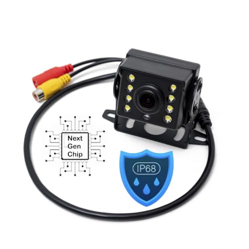 Image of Rear View Backup Camera - 170 Wide Angle, Night Vision, IP68 Waterproof, Super CCD, 800x480 Resolution, 9-36V Compatible, with 8 LED Lights for Cars, Trucks, and RVs