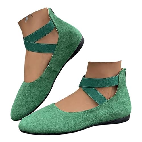Generic Women's Comfortable Fashion Elastic Ankle Straps Flats Shoes, Flat Shoes Dressy Ballet Flats with Stretch Ankle Straps Square Toe Slip on Walking Shoes Yoga Flat Shoes Slip On Loafers Green