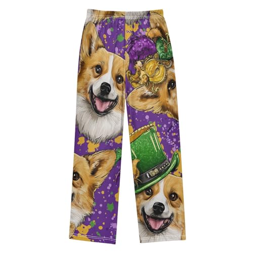 Corgi Dog with Jester Hat Boys Long Pants Soft Trousers Elastic Waist Kids Lounge Bottoms with Pockets S-XL2