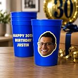 Custom Stadium Cups With Photo – Personalized 16Oz Cups With Text – Printed Directly On Cup – Choose Cup Color, Text Color, Quantity And More – Party Favor For Birthdays &Amp; Events (Big Head)
