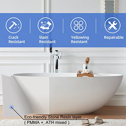 Cpingao Solid Surface Freestanding Bathtub 71 Inch, Egg Shell Shaped Stone Resin Freestanding Tubs, Contemporary Oval Soaking Tub With Overflow And Pop-Up Drain, Matte Whit #TOP1