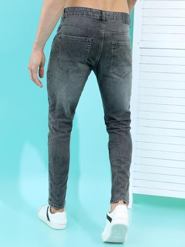 Image of Highlander Mens Tapered Fit Denim Jeans for Man |Jeans Pant Cropped Length|Mid-Rise|Stylish Casual Wear with Stretchable Fabric