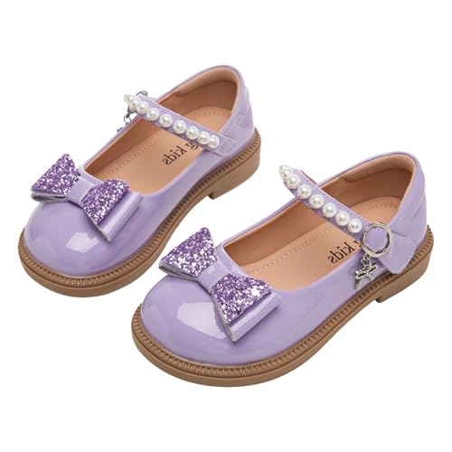 ローファー 女の子 無地 厚底 メアリージェーンシューズ 子供 リボン ドレスシューズ ガールズ ロリター プリンセス フラット キッズ フォーマル きれいめ かわいい ベビー ダンス ピアノ発表会 結婚式 通学 卒業式 入学式(パープル,18.5 cm)