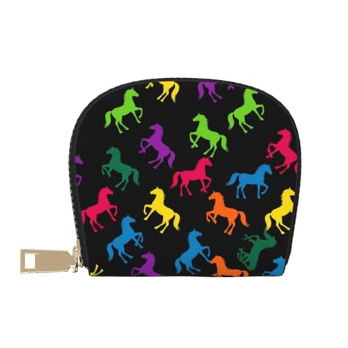 Credit Card Holder rainbow horse black Leather Credit Card Wallet with Zipper2