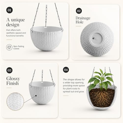 Image of YUCCABE ITALIA SHERA URO-Basket Plastic Flower Pot with Drainage Holes Round Planter Pot Suitable for Inddor Outdoor Kitchen (White, 8 INCH - 12 Pcs)