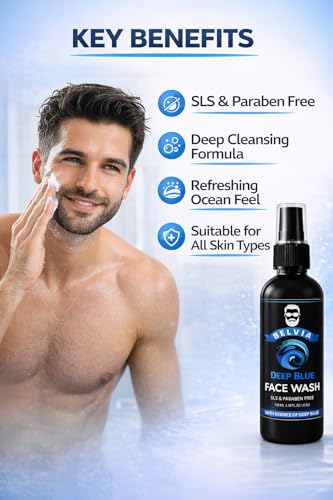 Image of Belvia Deep Cleansing Cool Face Wash for Men | Remove Pimples, Brightens Skin, Oil-Free Look, Multi-Action Cleanser,100 ML each, 2 Pack