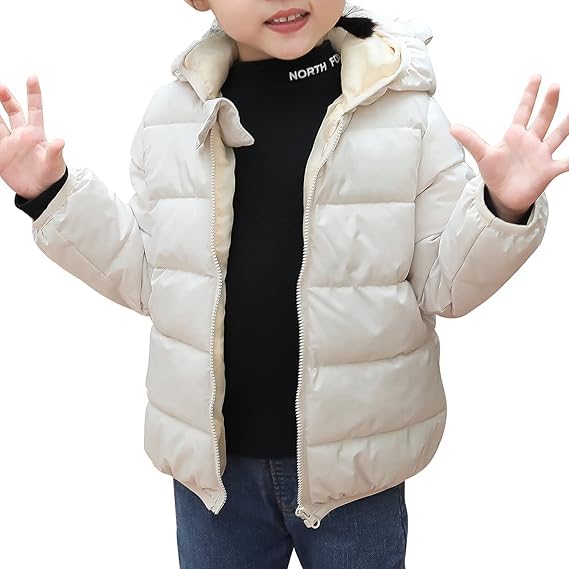 Blue Cartoon Lion Print Kids Shiny Sparkling Quilted Winter Warm Hood Jacket Coat Fleece Bomber Jersey Coat Quilted Jacket for Boys Girls Kids (White, 5-6 Years) 1